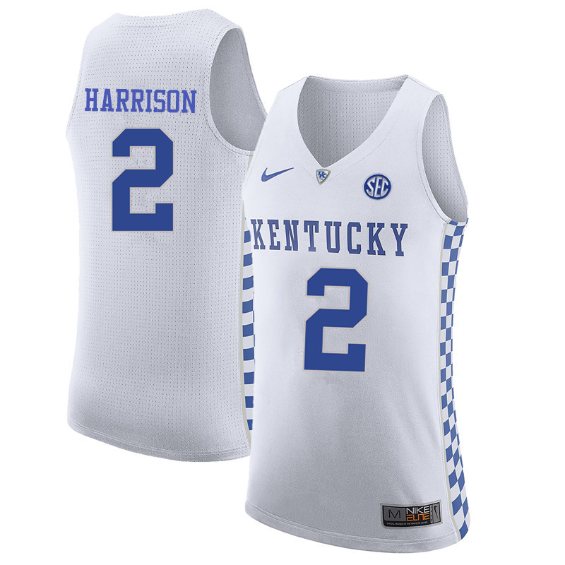 Men Kentucky Wildcats #2 Aaron Harrison College Basketball Jerseys-White - Click Image to Close